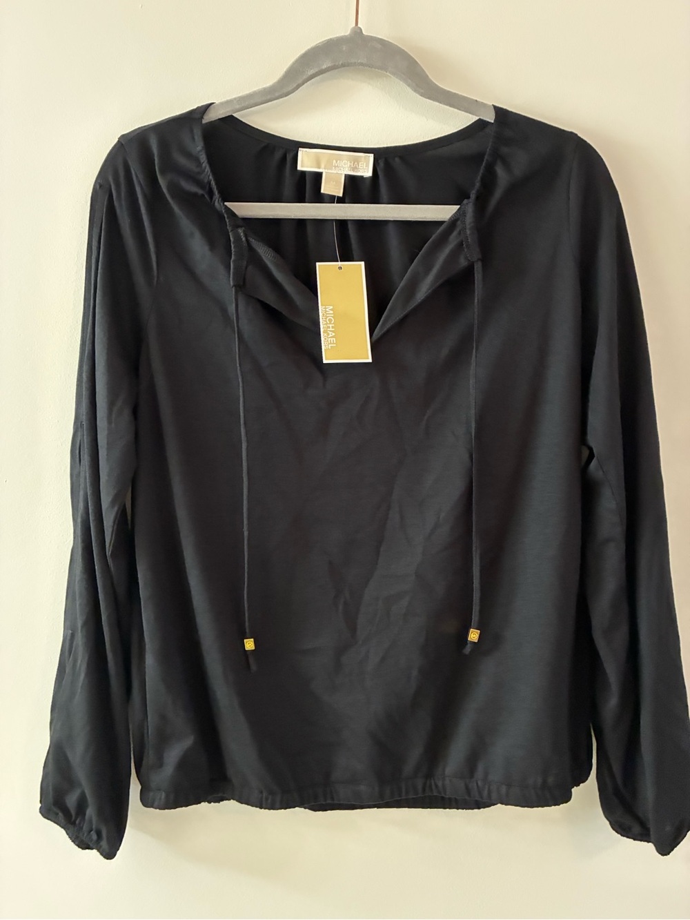 Michael Kors Black Long-Sleeve V-Neck Tie Pullover